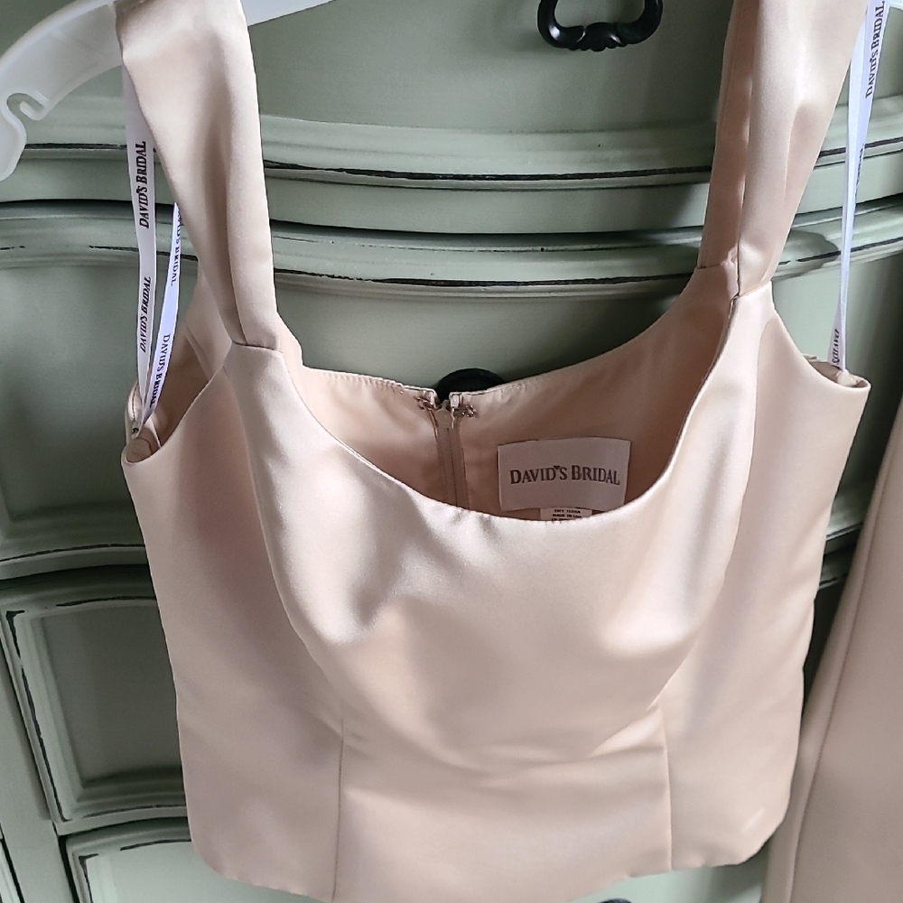 David's Bridal Blush Satin Top With Matching Skirt